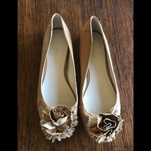 Tan Ballet Flats with Floral Detail